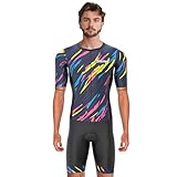 Sikma Triathlon-Anzug für Herren, halblange Ärmel, atmungsaktiv, Mesh, gepolstert, mit Hi-Viz-Reflexion, eine Gesäßtasche und Power-Band-Beingreifer, Trisuit, multi, XXL
