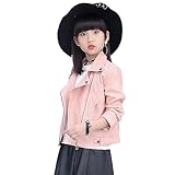 linboo Mädchen Lederjacke Kinder Kragen Motorrad Bikerjacke Bomberjacke Lederimitat Jacke Frühling Herbst übergangsjacke, Rosa, 134-140