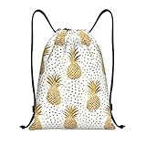 Gold Glitter Ananas Fruit Titel: Leichter Seesack mit Kordelzug, wasserabweisend, faltbar, mit verstellbarem Schultergurt, ideal für Sport, Yoga, Reisen und Schule, Schwarz , M