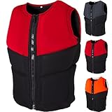 Überlebensfähige Neopren-Rettungsweste for Erwachsene, wasserdichte Auftriebsweste mit integriertem Rucksack for Surfen, Bootfahren, Angeln, Wassersport(Red,XL(78-90KG))