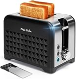 Taylor Swoden Toaster 2 Scheiben 930W, Extra Breite Toastschlitze, 7 Bräunungsstufen, Auftaufunktion, Erwärmen, Brotzentrierung, Wärmeisolierendes Gehäuse, Krümelschublade, Edelstahl-gebürstet/Schwarz
