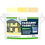 derendo Silikonharz Fassadenfarbe gelb mit ULTRA Wetterschutz, 2,5l, Abperleffekt wie beim Lotus Blatt, inkl. Filmschutz gegen Grünbelag, (Cremegelb 7-22)