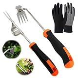 PASLFC Gartenarbeit Hand Unkrautstecher,Unkraut Entferner Gerät Edelstahl,Entwurzelungswerkzeug,Handjätgerät,Wurzeljäter,Gartenwerkzeug Unkrautstecher,Manual Weeders,Unkrautjäter mit Stiel