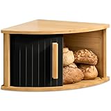 Praknu Brotkasten Ecke Holz mit Schiebetür – Platzsparende Brotbox – Hält Brot länger frisch - Einfacher Aufbau mit Anleitung (Schwarz)