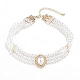 Aleasha Dreireihige Perlenkette Weiße Gold Choker für Damen Hochzeits Schmuck