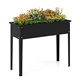 COSTWAY Hochbeet Metall, erhöhtes Gartenbeet bis 50 kg, Pflanzgefäß mit Drainagelöchern, für Gemüse Obst Blumen Kräuter, Kräuterbeet für Balkon Garten Terrasse, 100 x 40 x 80 cm, schwarz