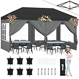 Sekey One-Touch Pop Up Pavillon 3x6 mit Seitenteile, Partyzelt Faltpavillon 3x6m Wasserdicht Stabil, Vereinfachte Installation in 1 Minute, Schwarz und Grau
