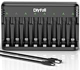 Dlyfull Ladegerät Batterien AAA AA, 8 Fach Akku Ladegerät für NI-MH/NI-CD Mignon AA und Micro AAA mit LED Anzeige, 5V/2A USB-C Schnell Batterieladegerät für Wiederaufladbaren Batterien (Schwarz)