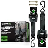 Rhino USA Einziehbare Spanngurte mit Ratsche und Haken (2-Pack) - Zurrgurte für den Heckspiegel - 1300 kg - Automatik Spanngurt für Anhänger Boot Jetski - 5cm x 1.1m - Schwarz