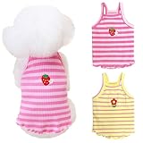 Yaopelky 2 Stück kleine mittelgroße Hunde Sommerkleidung Hund gestreiftes Hemd niedliche Blume Erdbeere Stickerei Weste Haustier Outfit für Chihuahua Yorkie Teddy (Rosa-Gelb, M)