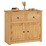 CARO-Möbel Kommode Cancun im Landhaus Stil aus Kiefer massiv, Moderne Anrichte mit 2 Schubladen und Türen, Sideboard mit gebeizter gewachster Oberfläche