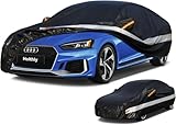 Holthly 10 Schichten Autoabdeckung 100% Wasserdicht Vollgarage Abdeckplane Auto Garage Staubdicht Wasserdicht Autohülle Autoplane Winter & Sommer für Audi A4 A5, BMW 3er Limousine usw. Schwarz C7
