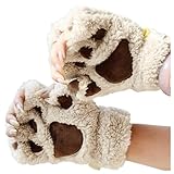 Katzenpfoten Handschuhe 1 Paare Warme Halbfinger Fausthandschuhe Niedliche Cartoon Winter Handschuhe Outdoor Fingerlos Gloves Kunstpelz Plüsch Katzen Krallen Winterhandschuhe für Mädchen Frauen