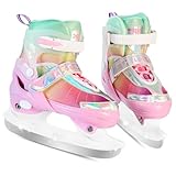 HALOSK Verstellbare Schlittschuhe für Mädchen, Jugendliche, Damen, Kinder-Hockey-Skates für Outdoor und Eisbahn, weiches und bequemes Futter, Eislaufschuhe (Regenbogenrosa, Größe XS - Kleinkind)