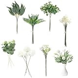 KQDRAVINE 59 Stück Künstliche Zweige & Blumen,Fake Blumendeko,Weiß Kunstblumen Grüne Blätter Künstlich Dekozweige,Künstliche Eukalyptus Zweige, Eukalyptus Hortensien,Kunstblumenstrauss Hochzeit