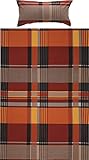 Erwin Müller warme Bettwäsche, Bettgarnitur Flanell Karo rot-braun Größe 135x200 cm (40x80 cm) - pflegeleicht, bügelleicht, 100% Baumwolle, mit Reißverschluss (weitere Größen)