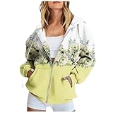 Generisch Sweat Jacke Damen,Hoodie Jacke Oversize Zipper Sportjacke Frauen Langarm Kapuzenjacke Damen-Jacken Sweatshirt-Jacke Leichte Hoodies Sportjacken Casual Style Bomberjacke