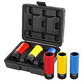 Jortmrd Kraft Schoneinsatz - 1/2' Radschrauben Nuss Set, SW 17/19/21 mm Schlagnuss Set, Chrom-Molybdän Stahl, für Drehmoment- und Schlagschrauber, Vierkantantrieb, Steckschlüsseleinsatz 84mm Lang