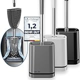 BROSS® Klobürste Silikon - Patentierte Toilettenbürste - Klobürste Grau - WC Bürste & Klobürstenhalter mit Wandmontage & TurboTrocknung - Innovativ & Antibakteriell - 1er Set