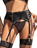 ohyeahlady Leder Strapsgürtel Damen Übergrößen Sexy Strapsen Dessous Set Wetlook Strapshalter Schwarz Große Größen Breit Strumpfgürtel mit 4 Halter Strumpfhalter Hüfthalter Strumpfband Schwarz,L