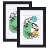 Spotjoy Bilderrahmen 13x18 cm 2er Set Fotorahmen Posterrahmen mit Passepartout Holzrahmen Dokumentenrahmen stabiles MDF-Holz Rahmen mit Acrylglas, Schwarz