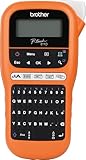 Brother PT-E110 Industrielles Beschriftungsgerät (für 3, 5 bis 12 mm breite TZe-Schriftbänder, Beschriftung von Kabeln und Anschlüssen), orange