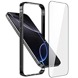 Metall Bumper Case für iPhone 16 Pro Max,Aluminium Rahmen Slim Case [Soft Inner Bumper][Erhöhter Randschutz] HD gehärtetes Glas Displayschutzfolie für iPhone 16 Pro Max 6.9 Zoll, Schwarz