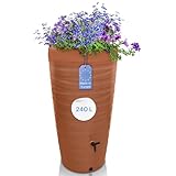 YourCasa Regentonne 240 Liter [Wave Design] Regenfass Frostsicher aus Kunststoff - Regenwassertonne mit Wasserhahn - Regenwassertank Garten Regenwassersammler Wasserfass Regentonne schmal (Terracotta)