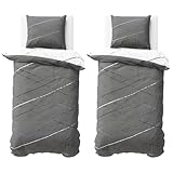 Visaggio 4 teilige Bettwäsche Set 135x200 cm Baumwolle Bettbezug Streifen Grau Wendebettwäsche Polycotton 4-Jahreszeiten