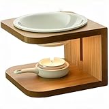 Große Duftlampe Bambus Keramik,Aromalampe mit Kerzenhalter und Duftölschale,Diffuser für Ätherische Öle Raumdüfte Teelichthalter Ambiente Teelicht,für Wohnzimmer,Schlafzimmer,Büro,12*12*11.5cm