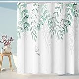EZESO Duschvorhang mit Pflanzenblättern, waschbarer Polyesterstoff mit 12 Haken, 180 x 200 cm, wasserdicht, Badewannenvorhang für Badezimmer, Hotel, Schlafsaal, Dekor