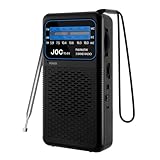 Kleines Radio, AM/SW/FM Radios mit praktischem Karabinerhaken und Kopfhörerbuchse, Ideal für Reisen, Wandern, Angeln, Schwarz