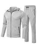 YSENTO Herren Trainingsanzug Jogginganzug Sportanzug 2-Teiliges Fitness Streetwear Freizeitanzug mit Kapuze(Hellgrau,XL)