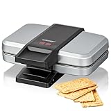 Cloer 6119 Spekulatius-Waffeleisen, für 4 Kekse, Spekulatius je 6 x 11 cm, Plätzchen für Weihnachten, 600 W, Kontrolllampe, Platzsparende Aufbewahrung, 3-Stufige Griffverriegelung, silber, Kunststoff