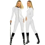 Langärmeliger Damen-Body aus PVC-Kunstleder, Latex, Reißverschluss, Overall, Kostüme, Weiß, Größe XXL