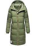 MARIKOO Damen Wintermantel warmer Steppmantel mit Kapuze und hochwertigen roséfarbenen Details und Kapuze Nomadiaa 16 Pine Olive Gr. M