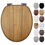 Fanmitrk WC-Sitz aus Eichenholz mit Absenkautomatik, verstellbare massive Scharniere, MDF-Holz, ovaler Toilettensitz (natürlicher Eicheneffekt)
