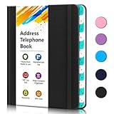 BLESWIN Kleines Adressbuch im Taschenformat mit zweifarbigen alphabetischen A-Z Index-Registerkarten, Telefon- und Adressbuch Hardcover & Großdruck, Aufnahme von 288 Adresskontakten Organaized，Black