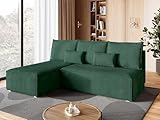 BROMARKT Ecksofa mit Schlaffunktion Sofa l Form Couch mit Bettkasten Wohnzimmer Möbel Cord Schlafsofa Wohnlandschaft Sofa 3 sitzer TOP 200x85x145 cm Grün