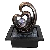 Lemodo Zimmerbrunnen LED mit rotierender Glaskugel, Indoor Brunnen Feng Shui Tischbrunnen, leiser Wasserbrunnen Deko Herzform, Wohnzimmer Büro Meditation entspannend Raumbrunnen 21,5x19x26,5 cm