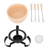 Oreilet Käsefondue-Topf-Set, Keramik-Butterwärmer, Hot Pot, Schokoladenbrunnen-Schmelzschüssel mit 4 Gabeln, Keramik-Schmelztopf für Dessert, Snack, Karamell (Beige)
