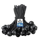 50er Pack Spanngummis mit Kugel – Planenspanner, Gummispanner, Zeltspanner, Gummiseil – Schwarze Gummiseil Expander Schlaufen mit Kunststoffkugel für Planen, Zelte und Tarps