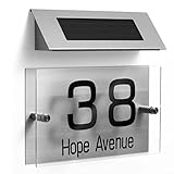Alanmoship Solarbetriebene Hausnummernleuchte mit 18 LEDs, zweifarbiger Modus, Edelstahl, Adressschild, wasserdicht, beleuchtet, Hausnummern für den Außenbereich, Garten, Terrasse