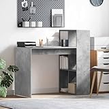 Owoxanthellate Computertisch Beton Grau 108 x 55 x 103,5 cm mit Regal, moderner Schreibtisch aus Holzwerkstoff, platzsparendes Büromöbel für Home Office und Gaming Setup