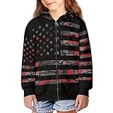 Yuuxorilu Mädchen-Hoodies mit durchgehendem Reißverschluss, Sweatshirt mit Taschen, Kinderkleidung, Vintage-Flagge mit amerikanischer Flagge, 11-13 Jahre