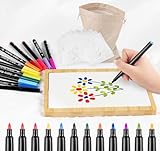 BLISSIQUEE Faltenfreies Bambus Spannrahmen für Textilmalerei -Bemalen Zubehör mit Textilstifte Waschmaschinenfest und 10 Tier-Schablonen - Ideal für T-Shirts, Stofftaschen und DIY-Projekte