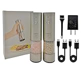 Wiederaufladbares Salz- und Pfeffermühlen-Set - Elektrische Salz- und Pfeffermühle - Elektrische Pfeffermühle Gewürzmühle (46 g Gewürzhalter) Edelstahl Einstellbare Grobheit LED Licht