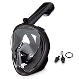 Lamker Schnorchelmaske Vollmaske Tauchmaske Erwachsene Damen 180° Sichtfeld Vollgesichtsmske Tauchermaske Anti-Fog Anti-Leck Müheloses Atmen Schnorchel Maske mit Kamerahaltung Schwarz