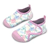 Badeschuhe Kinder Strandschuhe Schwimmschuhe Mädchen Baby Wasserschuhe Schnell Badesoken Aquaschuhe Trocknend Barfuss Schuhe（RosaBlaue Blume 26/27）