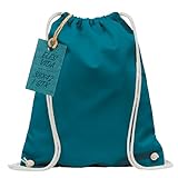 Baumwoll Turnbeutel 1 Stück 38 x 42 cm Sportbeutel - Rucksack Stofftasche Bag, Beutel, Baumwollbeutel, Jutebeutel Oeko-TEX® geprüft Stoffbeutel Damen & Herren, Kinder Gym Sack zum bemalen in Petrol